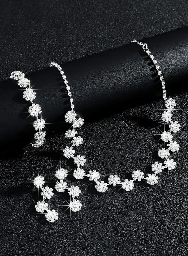 تايك تو طقم مجوهرات 3 قطع عقد بتصميم زهرة وسوار وأقراط منمقة